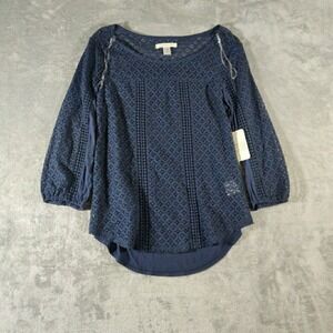 Canyon River Blues Shirt Womens Small Blue Knit See Through Top Boho‎ Chic